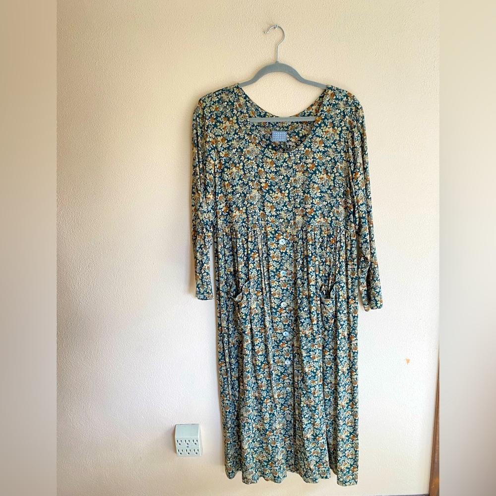 Vintage Rabbit Rabbit Rabbit Designs Long Sleeve Floral Button Down Dress